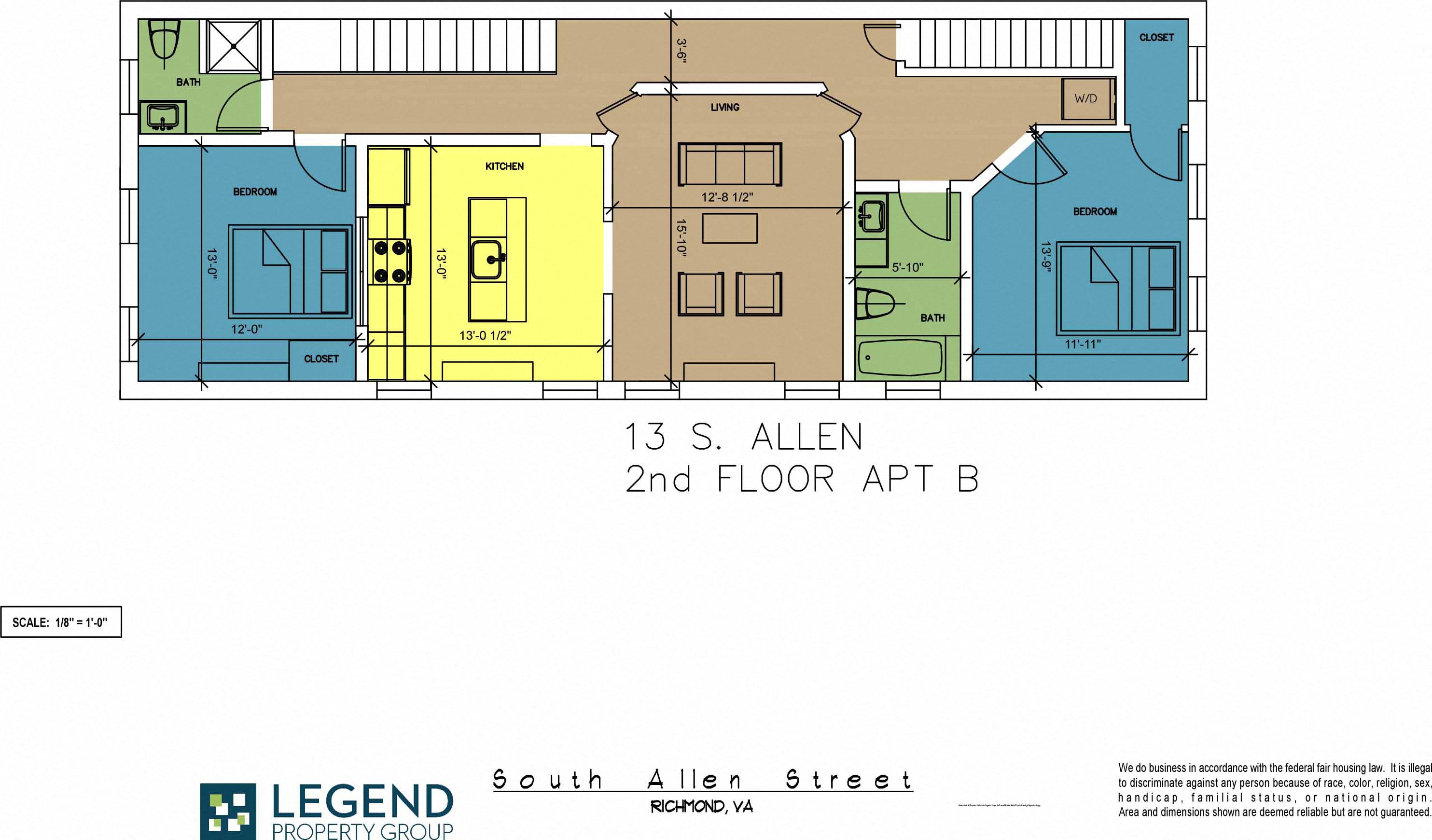 Floor plan for 2 beds, 2 baths, 1289 sqft